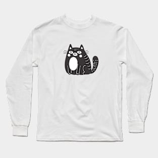 Linocut Style Black Cat Long Sleeve T-Shirt